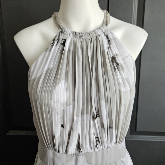 Calvin Klein Gray Multi Floral Pleated Chain Halter Sz 6 - Picture 3 of 10